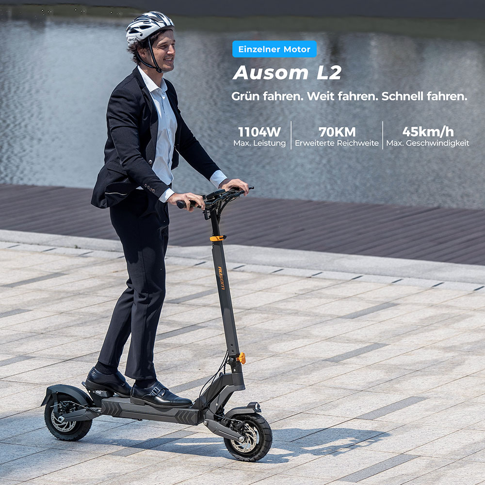 Ausom L2 Elektroroller, 800W Motor, 1104W Spitzenleistung, 70km Reichweite, 45km/h H&ouml;chstgeschwindigkeit, 48V 15,6Ah Batterie, 10&times;3