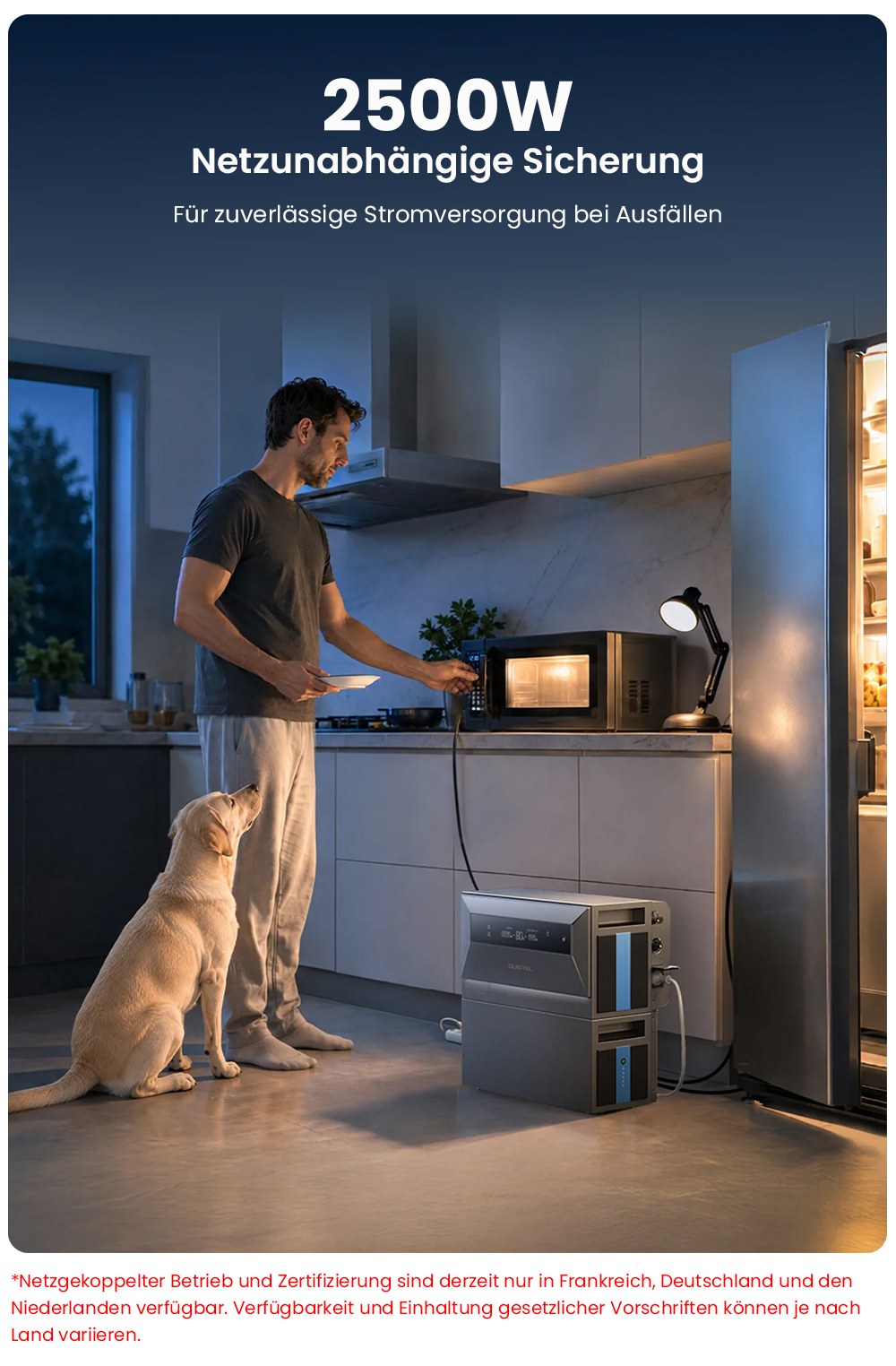 OUKITEL EP2500 Tragbare Powerstation, 2500W Ausgangsleistung, 2048Wh LiFePO4-Batterie, 4000W Solar-Eingang, 4 MPPT, 2500W Netzanschlussleistung, 3000W Bypass-Leistung, 16,384kWh erweiterbare Kapazität, 4000+ Zyklen, IP65