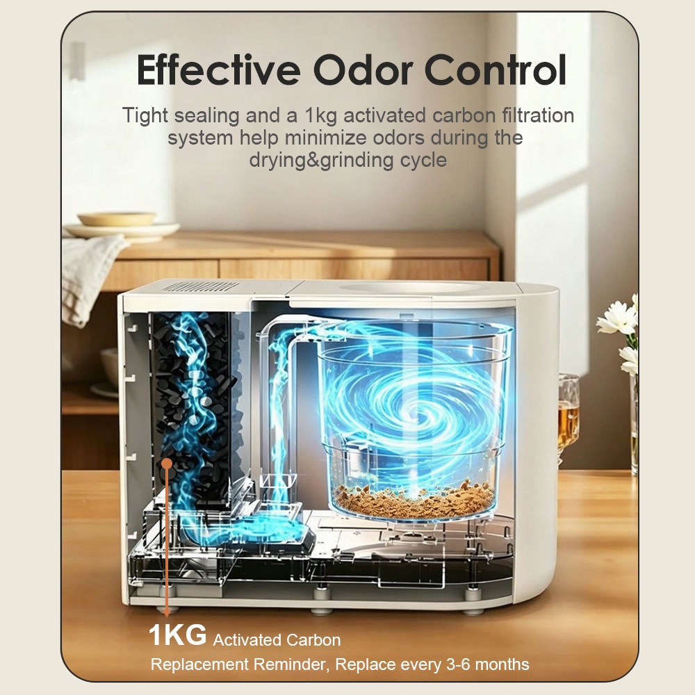 BEECO HQD-450 Broyeur de Déchets Alimentaires de Cuisine Intelligent, Capacité de 4,5 L, 3 Modes Intelligents, Temps de Traitement de 3–8 H, Filtre à Charbon Actif de 1 kg, Nettoyage Automatique, Fonctionnement Silencieux <35 dB - Blanc Lotte