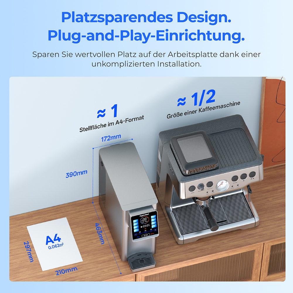 Hydrofast W100 Wasserfilter für die Arbeitsplatte mit heißem und raumwarmem Wasser, 8 Temperaturen, heißes Wasser in 3 Sekunden, 6-stufige Umkehrosmosefiltration, 15-stufiges Wasservolumen, für Küche, Büro, Schlafzimmer