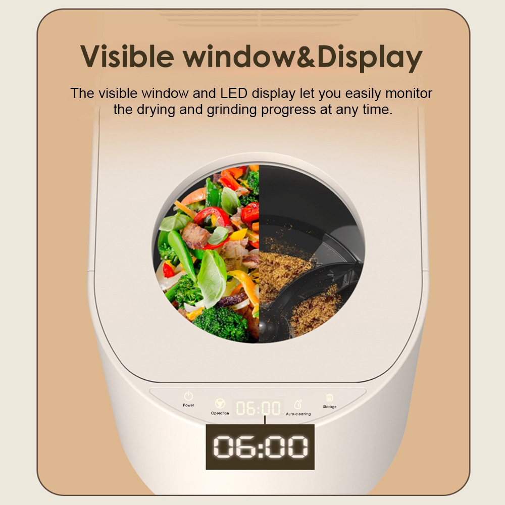 BEECO HQD-450 Broyeur de Déchets Alimentaires de Cuisine Intelligent, Capacité de 4,5 L, 3 Modes Intelligents, Temps de Traitement de 3–8 H, Filtre à Charbon Actif de 1 kg, Nettoyage Automatique, Fonctionnement Silencieux <35 dB - Blanc Lotte