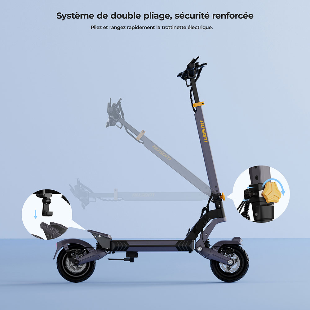 Ausom L2 Trottinette &Eacute;lectrique, Moteur 800W, Puissance de Pointe 1104W, Autonomie 70km, Vitesse Max. 45km/h, Batterie 48V 15,6Ah, Pneus Tubeless 10&times;3