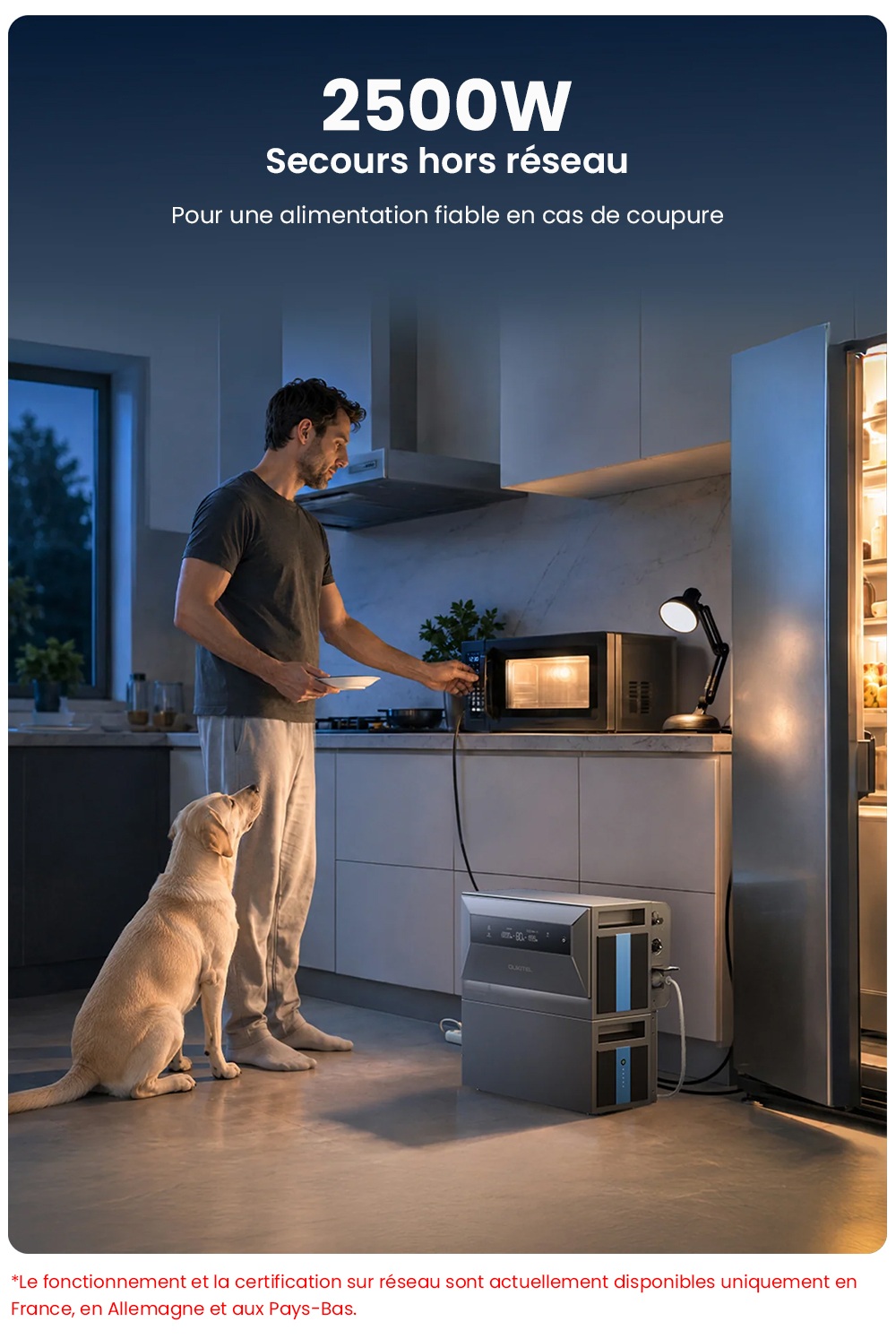 OUKITEL EP2500 Station d'alimentation portable, puissance de sortie de 2500W, batterie LiFePO4 de 2048Wh, entr&eacute;e solaire de 4000W, 4 MPPT, sortie sur r&eacute;seau de 2500W, puissance de d&eacute;rivation de 3000W, capacit&eacute; extensible de 16,384kWh, 4000+ cycles