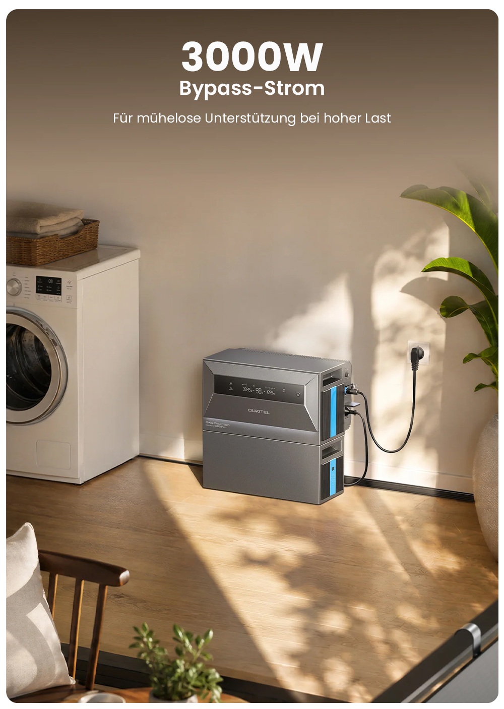 OUKITEL EP2500 Tragbare Powerstation, 2500W Ausgangsleistung, 2048Wh LiFePO4-Batterie, 4000W Solar-Eingang, 4 MPPT, 2500W Netzanschlussleistung, 3000W Bypass-Leistung, 16,384kWh erweiterbare Kapazität, 4000+ Zyklen, IP65