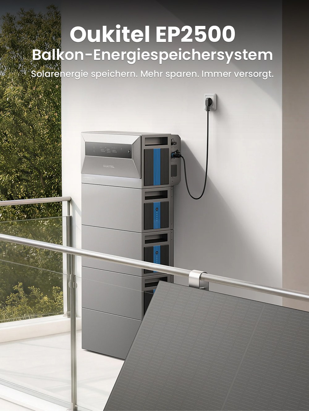 OUKITEL EP2500 Tragbare Powerstation, 2500W Ausgangsleistung, 2048Wh LiFePO4-Batterie, 4000W Solar-Eingang, 4 MPPT, 2500W Netzanschlussleistung, 3000W Bypass-Leistung, 16,384kWh erweiterbare Kapazität, 4000+ Zyklen, IP65