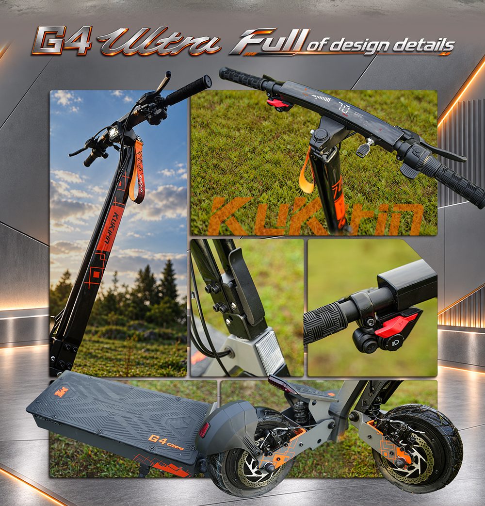 KuKirin G4 Ultra Elektroroller, Doppelte 1200W Motoren, 60V 20Ah 1200Wh Akku, 70km/h Höchstgeschwindigkeit, 80km Reichweite, 11-Zoll Schlauchlose Reifen, Vorder- und Hinterradfederung, 160mm Scheibenbremsen, 5A Schnellladung