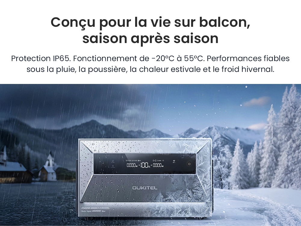 OUKITEL EP2500 Station d'alimentation portable, puissance de sortie de 2500W, batterie LiFePO4 de 2048Wh, entr&eacute;e solaire de 4000W, 4 MPPT, sortie sur r&eacute;seau de 2500W, puissance de d&eacute;rivation de 3000W, capacit&eacute; extensible de 16,384kWh, 4000+ cycles