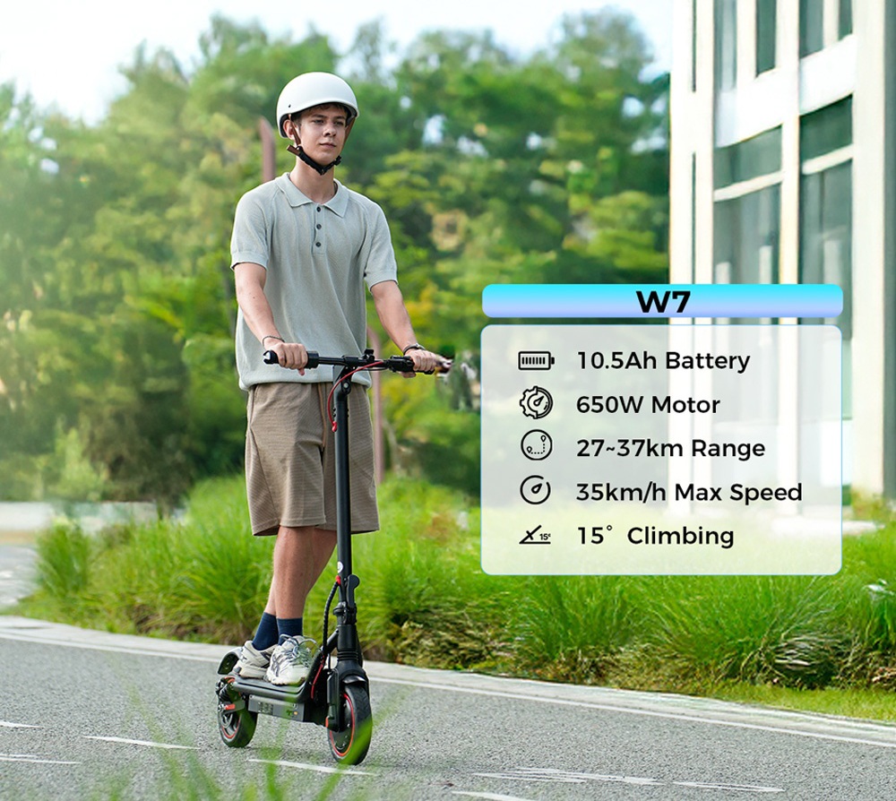W7 Elektroroller, 650-W-Motor, 42-V-10,5-Ah-Akku, 8,5-Zoll-Reifen, 35 km/h H&ouml;chstgeschwindigkeit, 30 km Reichweite, Scheibenbremse, doppelte Sto&szlig;d&auml;mpfung, App-Steuerung