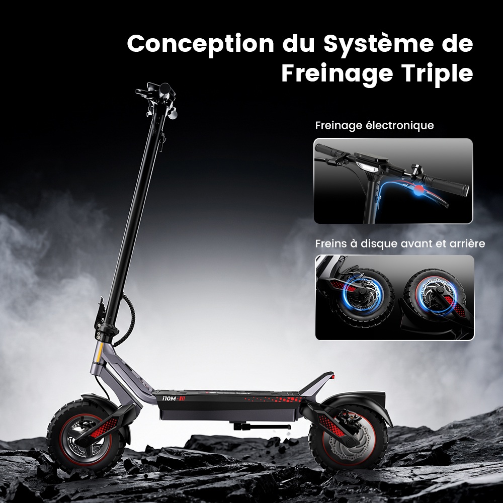 iScooter i10M Trottinette Électrique, Moteur 1200 W en Pointe, Vitesse Max. 45 km/h, Batterie 48 V 10,4 Ah, Autonomie 40 km+, Pneus Tout-Terrain 11", Double Suspension, Triple Freinage, Contrôle par Application, Pliage Rapide
