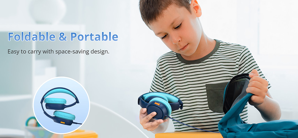 Tronsmart KH01 2-Pack Wired Kids Headphones, 85dB/93dB Volume Limit, 3.5mm Audio Jack, Foldable Design, Soft Earpads, Durable Nylon-Braided Cable, Lightweight, Wide Compatibility - Blue & Pink