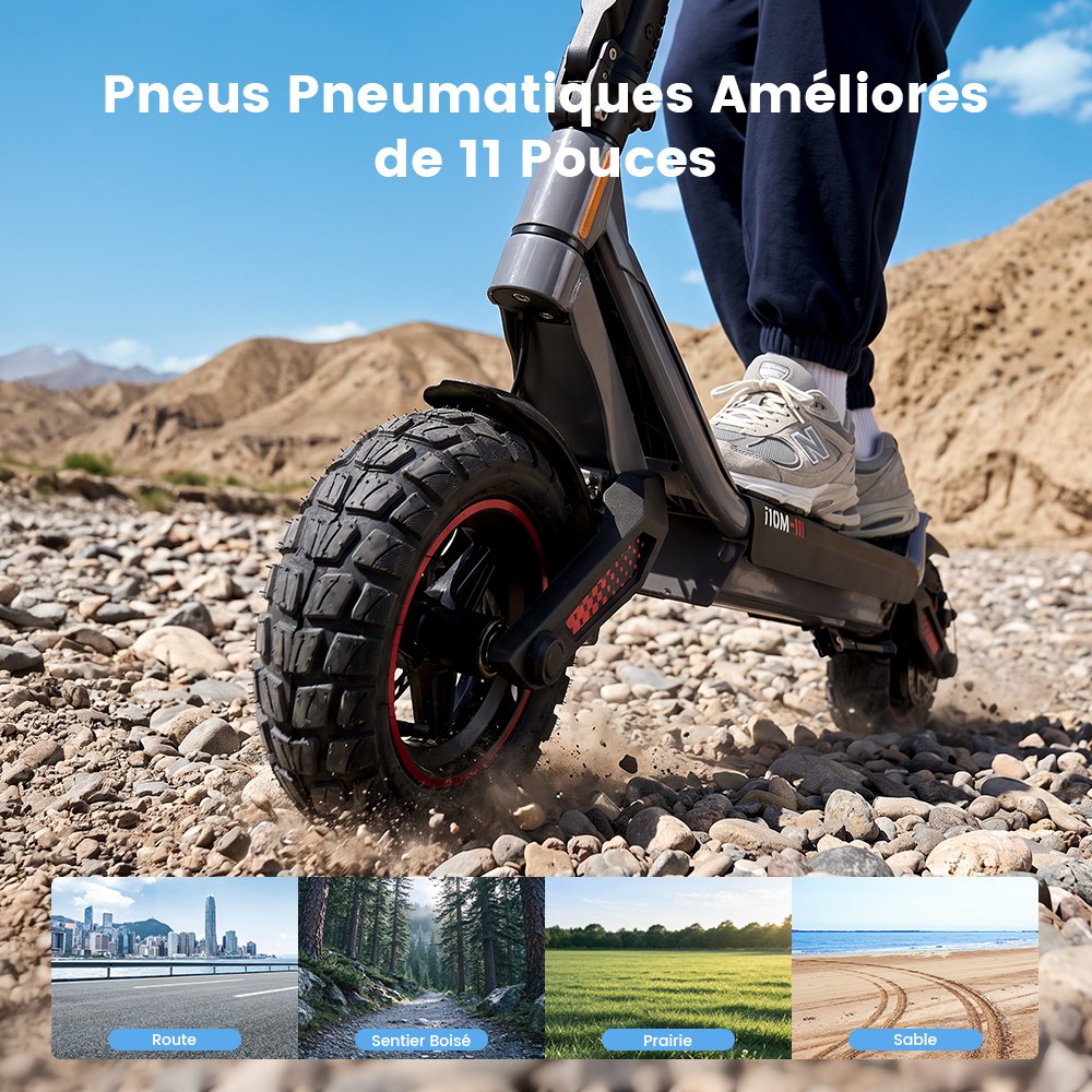 iScooter i10M Trottinette Électrique, Moteur 1200 W en Pointe, Vitesse Max. 45 km/h, Batterie 48 V 10,4 Ah, Autonomie 40 km+, Pneus Tout-Terrain 11", Double Suspension, Triple Freinage, Contrôle par Application, Pliage Rapide
