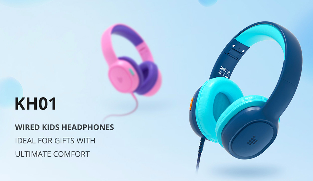 Tronsmart KH01 2-Pack Wired Kids Headphones, 85dB/93dB Volume Limit, 3.5mm Audio Jack, Foldable Design, Soft Earpads, Durable Nylon-Braided Cable, Lightweight, Wide Compatibility - Blue & Pink