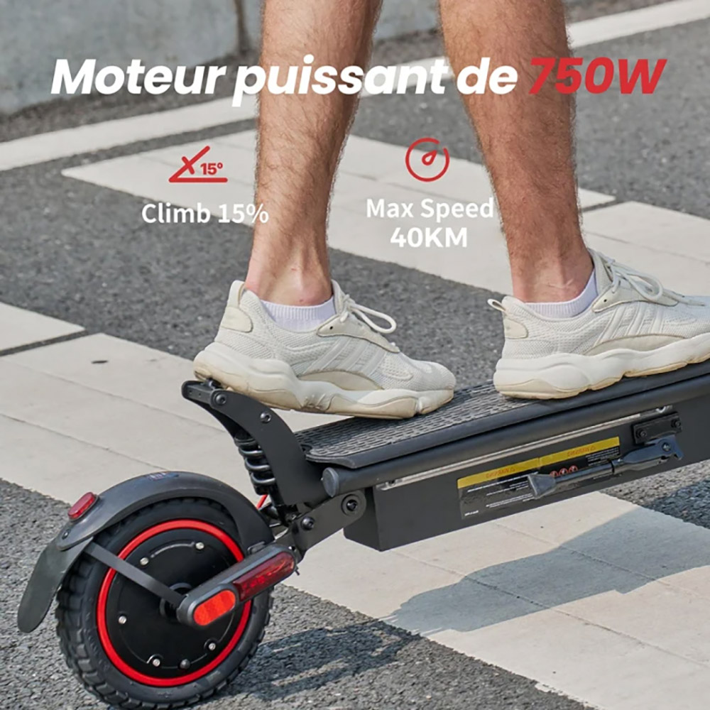 W8 Trottinette &eacute;lectrique, moteur 750 W, batterie 48 V 14 Ah, pneu 9,3 pouces, autonomie 40 km, frein &agrave; disque avant + frein &agrave; tambour arri&egrave;re, double absorption des chocs, clignotants, feux arri&egrave;re et &eacute;clairage d'ambiance du corps