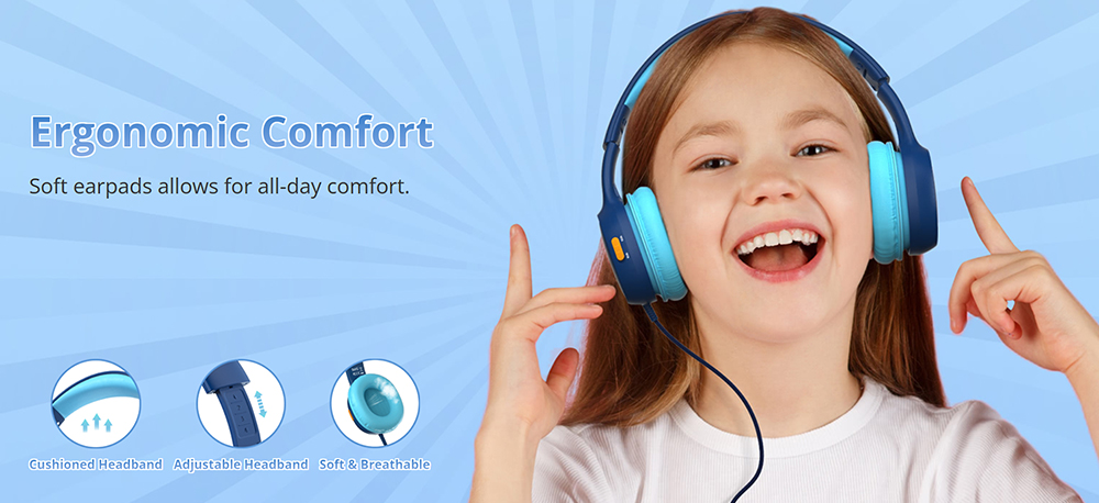 Tronsmart KH01 2-Pack Wired Kids Headphones, 85dB/93dB Volume Limit, 3.5mm Audio Jack, Foldable Design, Soft Earpads, Durable Nylon-Braided Cable, Lightweight, Wide Compatibility - Blue & Pink
