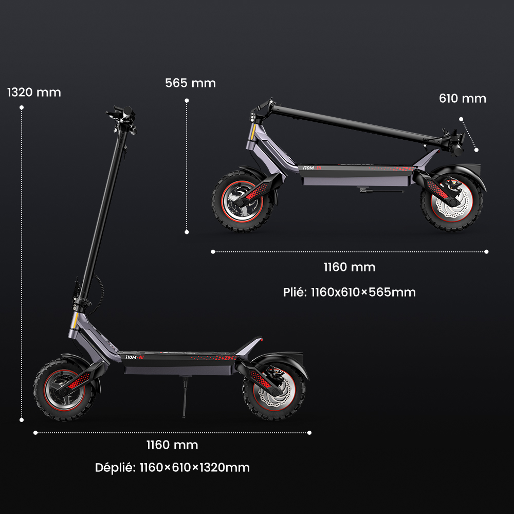 iScooter i10M Trottinette Électrique, Moteur 1200 W en Pointe, Vitesse Max. 45 km/h, Batterie 48 V 10,4 Ah, Autonomie 40 km+, Pneus Tout-Terrain 11", Double Suspension, Triple Freinage, Contrôle par Application, Pliage Rapide