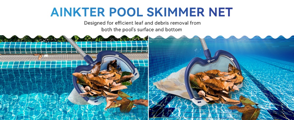 Refurbished Ainkter 18' Pool Net Skimmer, Replaceable Heavy-Duty Mesh, Fast Debris Removal, for Above-Ground & In-Ground Pools