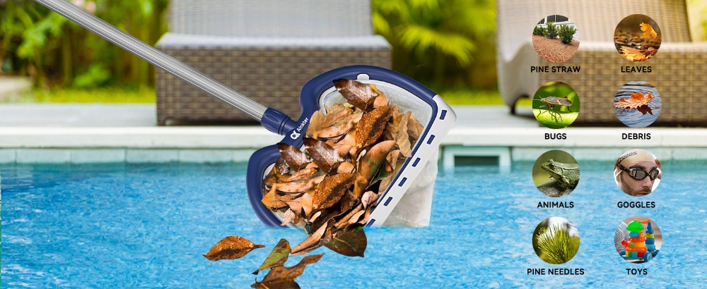 Refurbished Ainkter 18' Pool Net Skimmer, Replaceable Heavy-Duty Mesh, Fast Debris Removal, for Above-Ground & In-Ground Pools