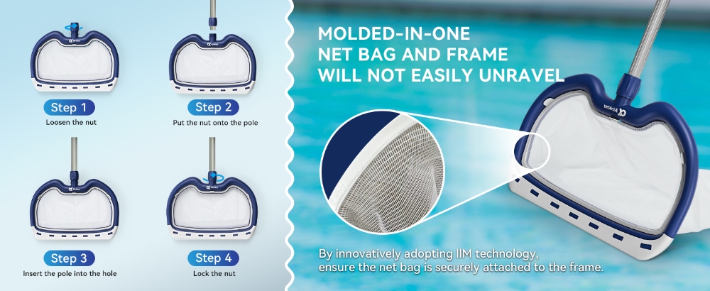 Refurbished Ainkter 18' Pool Net Skimmer, Replaceable Heavy-Duty Mesh, Fast Debris Removal, for Above-Ground & In-Ground Pools