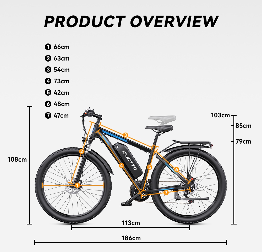 V&eacute;lo &eacute;lectrique DUOTTS C29 Pro, moteur de 750 W, deux batteries rempla&ccedil;ables 48 V 15 Ah, vitesse maximale de 52 km/h, autonomie maximale de 90 km par batterie, angle d'inclinaison maximal de 30&deg;, pneus 29 &times; 2,125 pouces, 21 vitesses, freins &agrave; disque hydrauliques, charge maximale de 150 kg