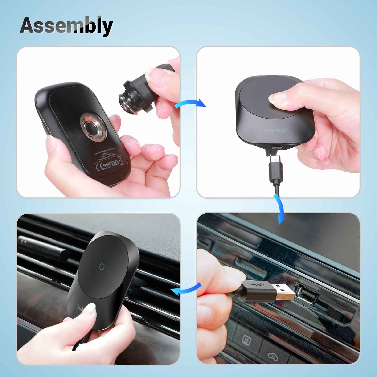 Refurbished HINOVO MC1-2 15W Magnetic Wireless Car charger