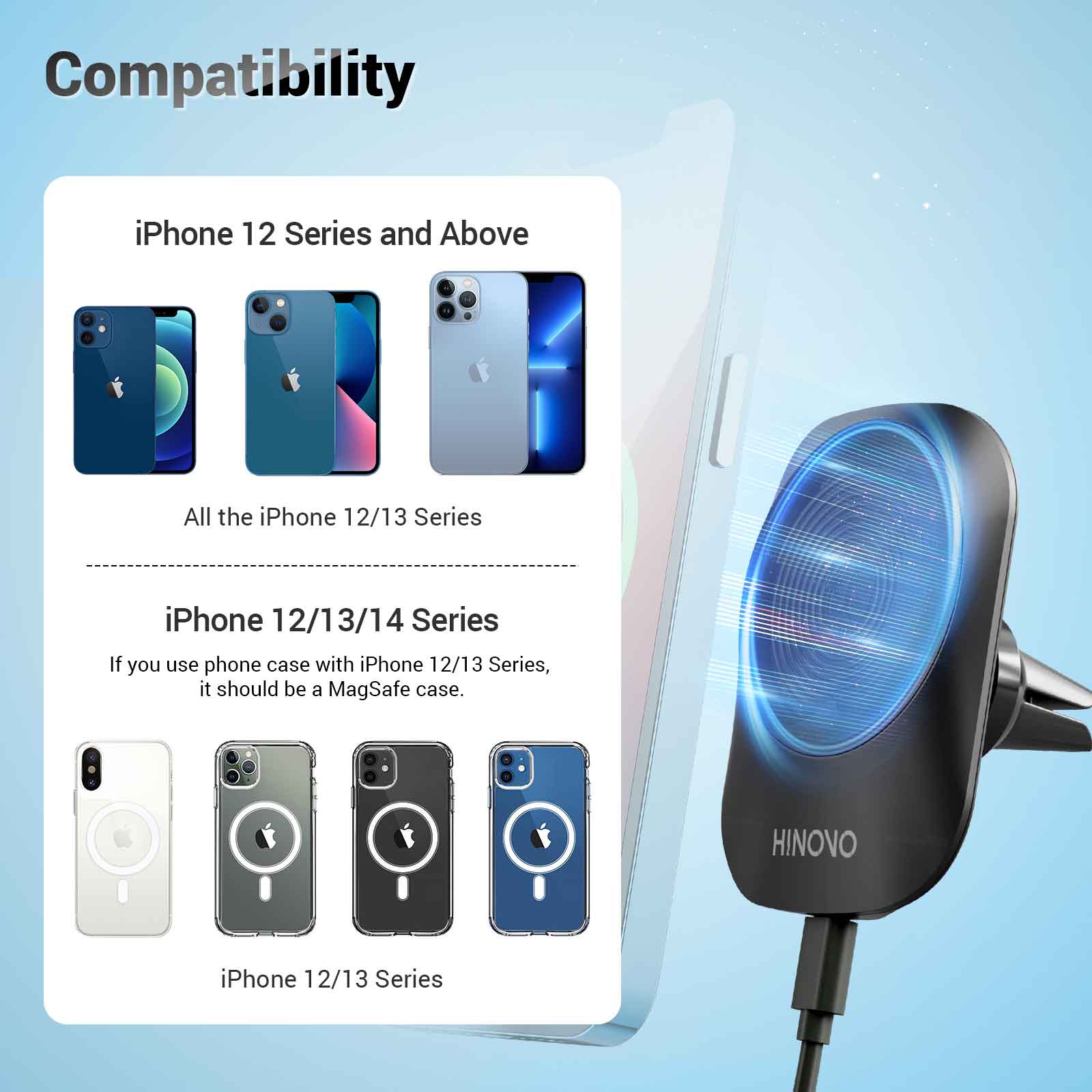 Refurbished HINOVO MC1-2 15W Magnetic Wireless Car charger