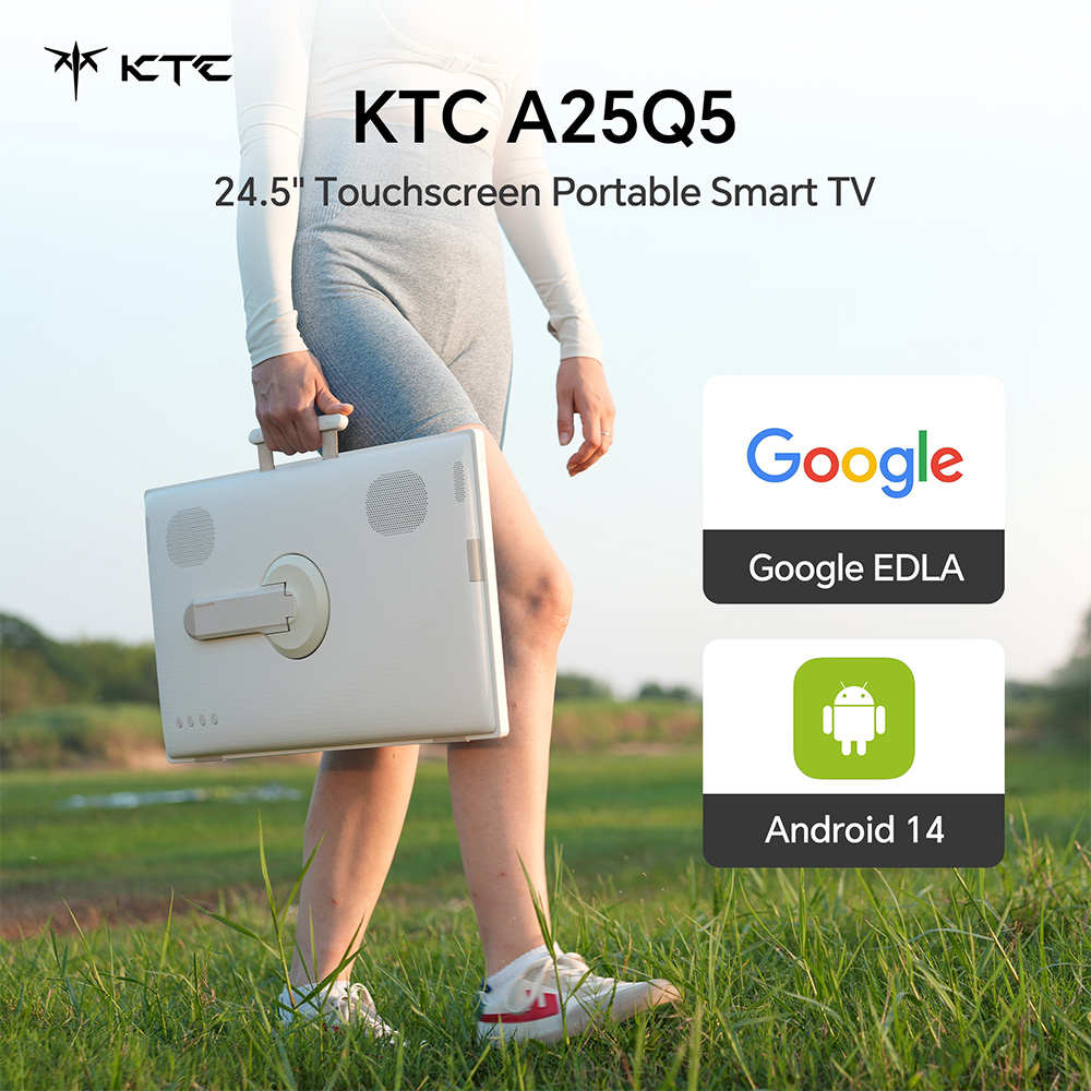 Refurbished KTC A25Q5 24.5-inch Touchscreen Portable Monitor, 1920*1080 60Hz IPS Screen, Google EDLA, Android 14, 8GB+128GB, 8MP Camera, 2*8W+2*4W Speakers, Up to 8 Hours Battery Life, Low Blue Light, Screen Casting