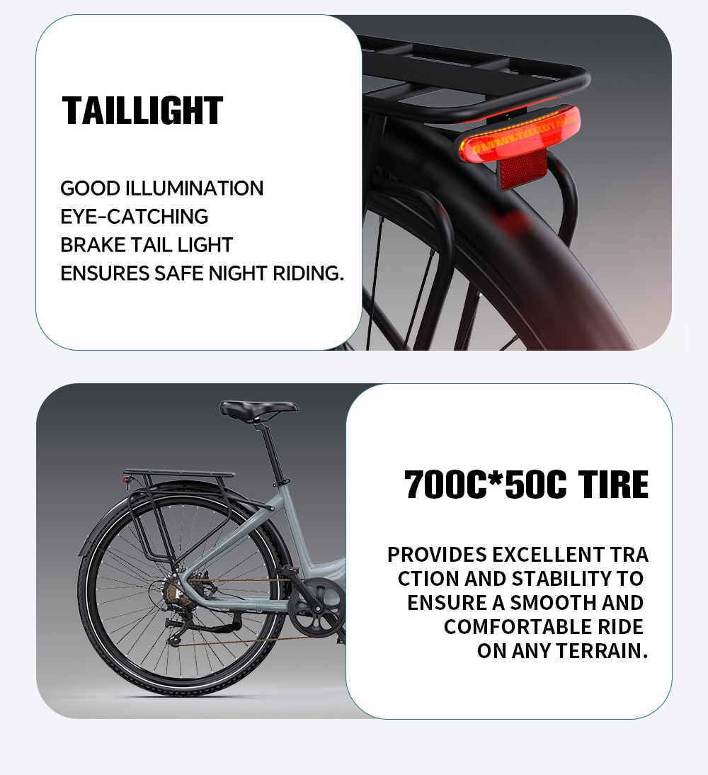 V&eacute;lo &eacute;lectrique ONESPORT OT05 MAX, moteur 250 W, batterie 36 V 22,5 Ah, autonomie 140 km, vitesse maximale 25 km/h, capteur de couple, transmission Shimano 7 vitesses, freins &agrave; disque hydrauliques, suspension avant, contr&ocirc;le via application Bluetooth - Gris