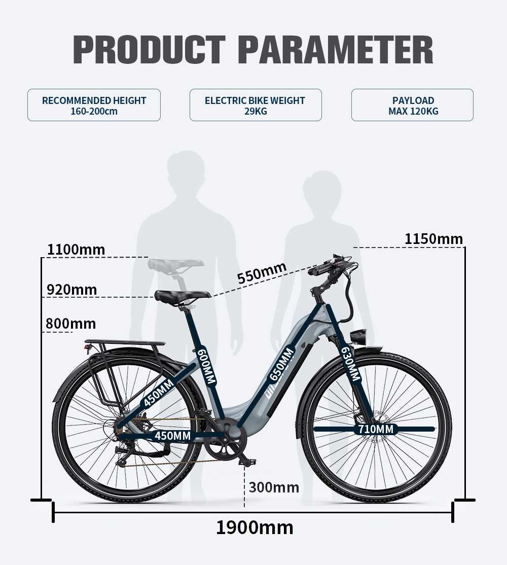 V&eacute;lo &eacute;lectrique ONESPORT OT05 MAX, moteur 250 W, batterie 36 V 22,5 Ah, autonomie 140 km, vitesse maximale 25 km/h, capteur de couple, transmission Shimano 7 vitesses, freins &agrave; disque hydrauliques, suspension avant, contr&ocirc;le via application Bluetooth - Gris