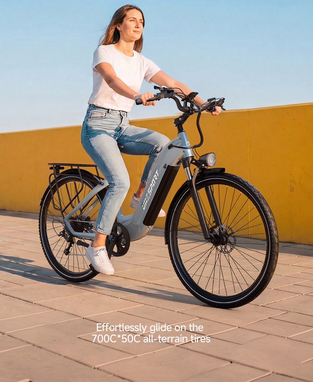 V&eacute;lo &eacute;lectrique ONESPORT OT05 MAX, moteur 250 W, batterie 36 V 22,5 Ah, autonomie 140 km, vitesse maximale 25 km/h, capteur de couple, transmission Shimano 7 vitesses, freins &agrave; disque hydrauliques, suspension avant, contr&ocirc;le via application Bluetooth - Gris