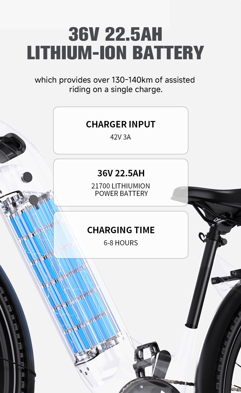 V&eacute;lo &eacute;lectrique ONESPORT OT05 MAX, moteur 250 W, batterie 36 V 22,5 Ah, autonomie 140 km, vitesse maximale 25 km/h, capteur de couple, transmission Shimano 7 vitesses, freins &agrave; disque hydrauliques, suspension avant, contr&ocirc;le via application Bluetooth - Gris