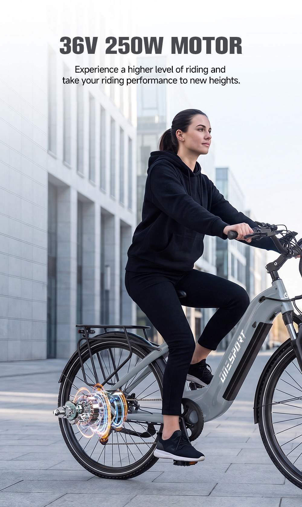 V&eacute;lo &eacute;lectrique ONESPORT OT05 MAX, moteur 250 W, batterie 36 V 22,5 Ah, autonomie 140 km, vitesse maximale 25 km/h, capteur de couple, transmission Shimano 7 vitesses, freins &agrave; disque hydrauliques, suspension avant, contr&ocirc;le via application Bluetooth - Gris
