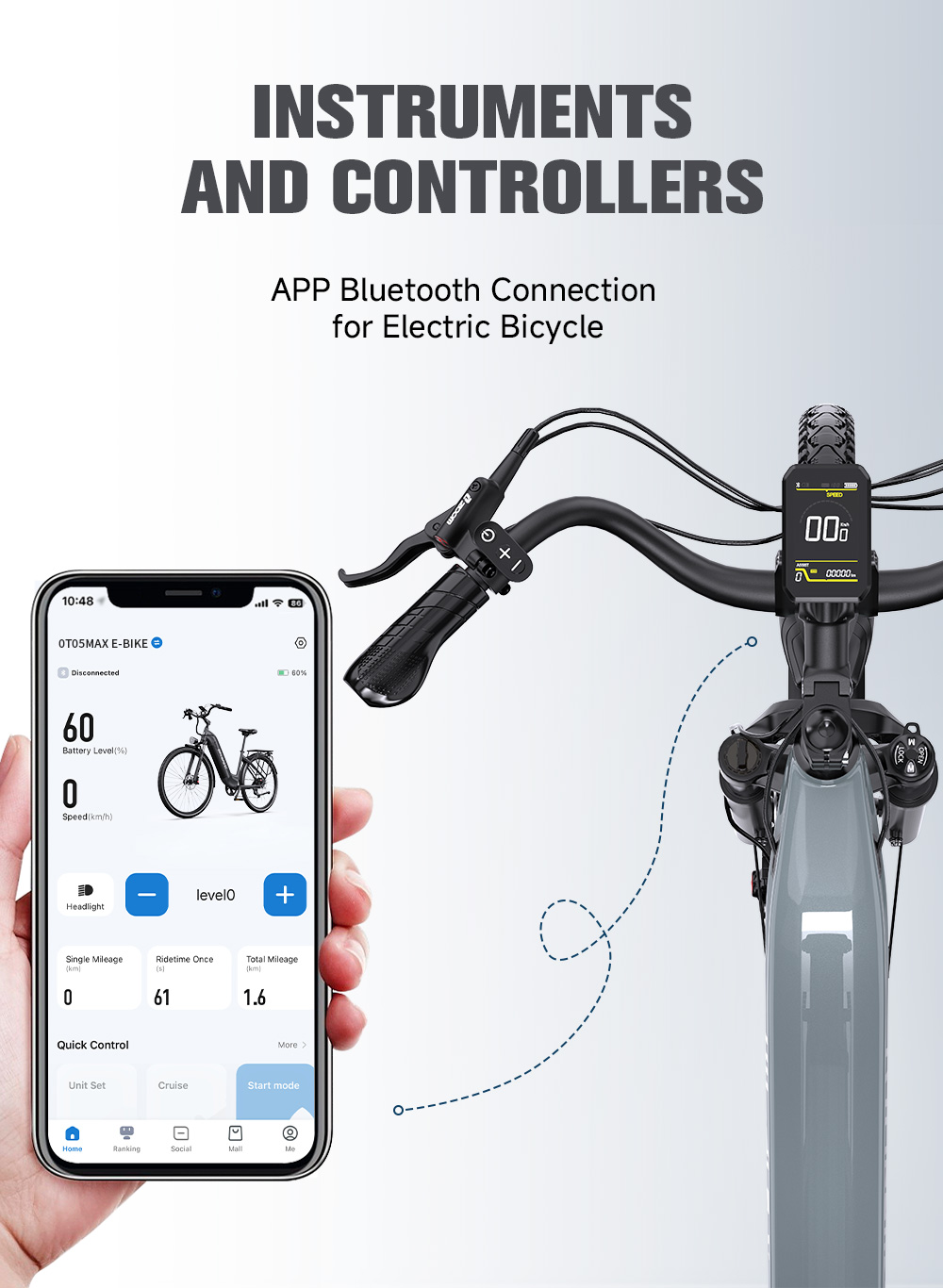 V&eacute;lo &eacute;lectrique ONESPORT OT05 MAX, moteur 250 W, batterie 36 V 22,5 Ah, autonomie 140 km, vitesse maximale 25 km/h, capteur de couple, transmission Shimano 7 vitesses, freins &agrave; disque hydrauliques, suspension avant, contr&ocirc;le via application Bluetooth - Gris