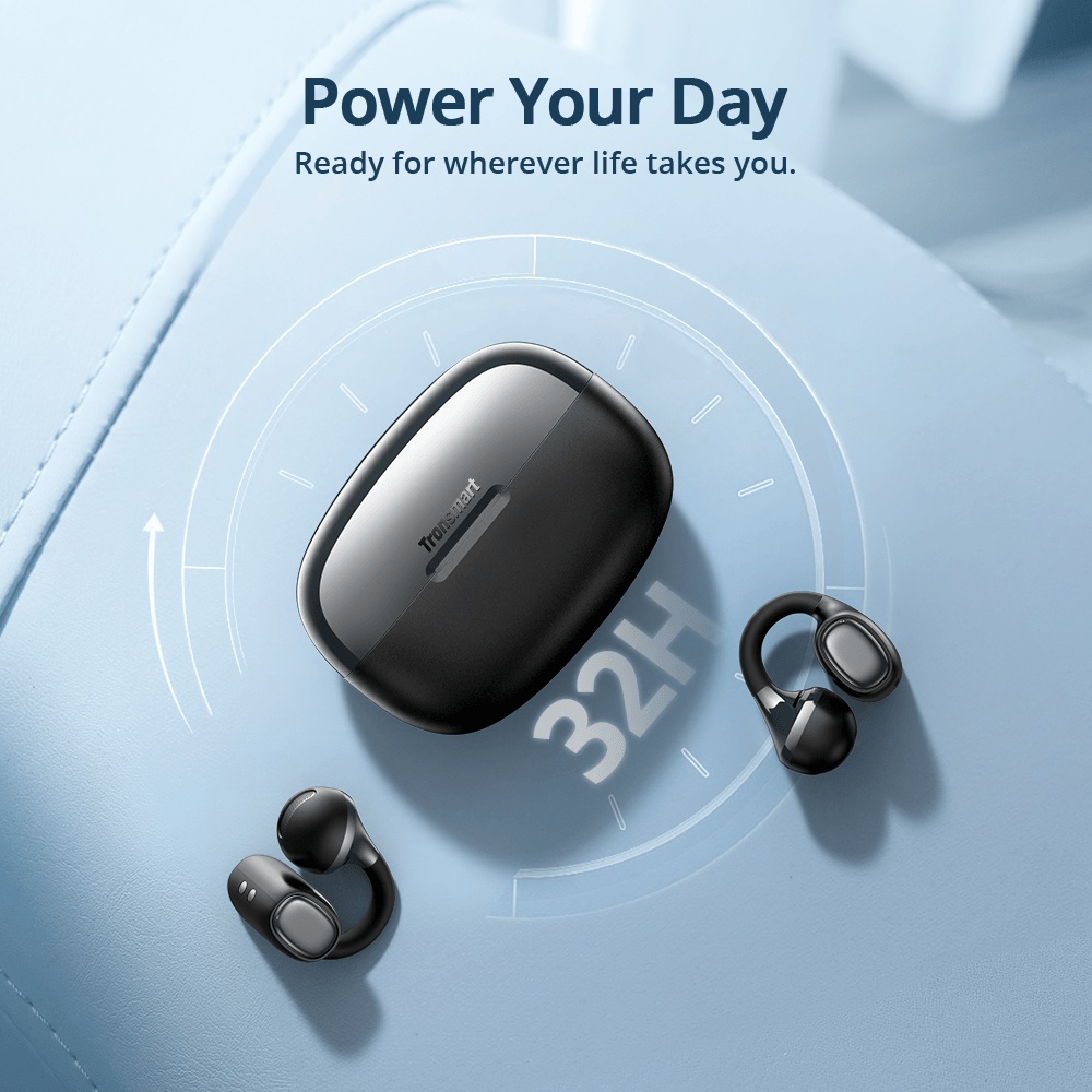 Tronsmart OpenFly Clip 2 Open-Ear Clip-On Earbuds, Bluetooth 6.0, LDAC Audio, 11mm Drivers, SoundPulse Bass, 8H Playtime - Black