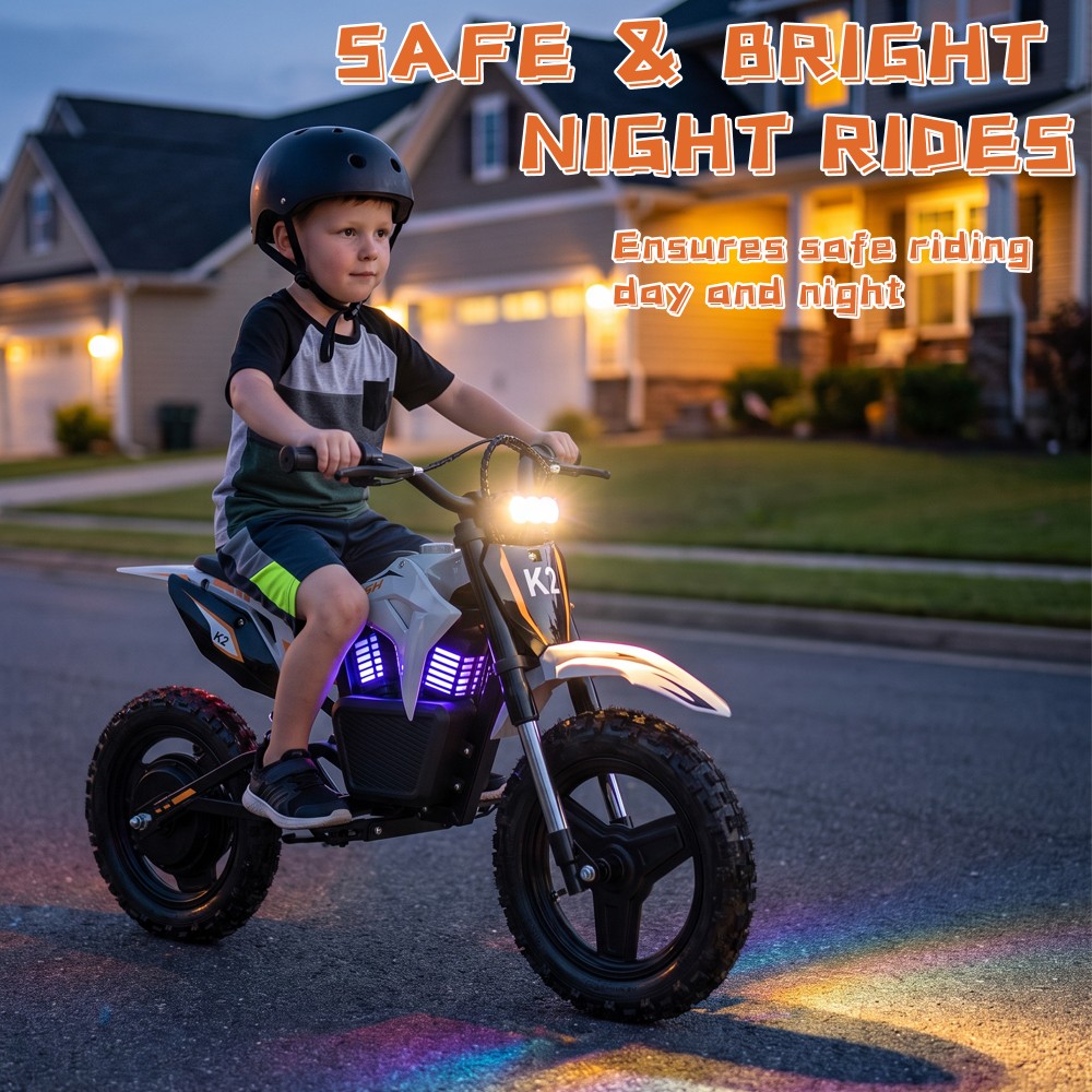TWOFISH K2 Kinder-Elektro-Dirtbike, 350-W-B&uuml;rstenlosmotor, 36-V-5,2-Ah-Lithium-Akku, 35 km/h H&ouml;chstgeschwindigkeit, 3 Geschwindigkeitsmodi, 12 km Reichweite, 90 Minuten Fahrzeit, 14-Zoll-Gel&auml;ndereifen, hydraulische Vorderradfederung, Schutzart IP54 (spritzwassergesch&uuml;tzt) &ndash; Wei&szlig;