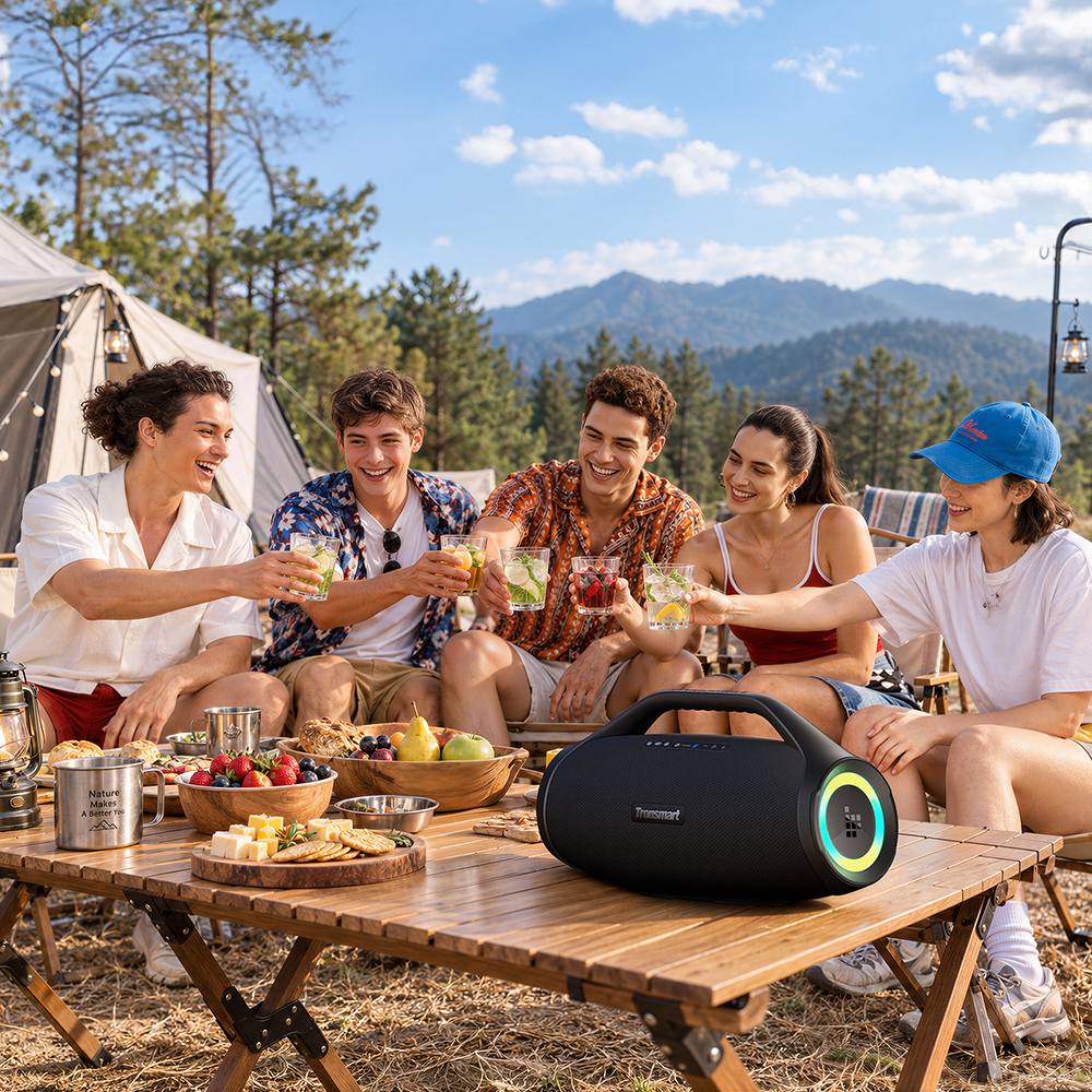 Tronsmart Bang 2 Max hordozhat&oacute; partihangsz&oacute;r&oacute;, 200 W-os 2.2.2 csatorn&aacute;s hangz&aacute;s, IPX7 v&iacute;z&aacute;ll&oacute;s&aacute;g, ak&aacute;r 34 &oacute;r&aacute;s lej&aacute;tsz&aacute;si idő, Auracast&trade;, Bluetooth 6.0, RGB f&eacute;nyek, alkalmaz&aacute;svez&eacute;rl&eacute;s