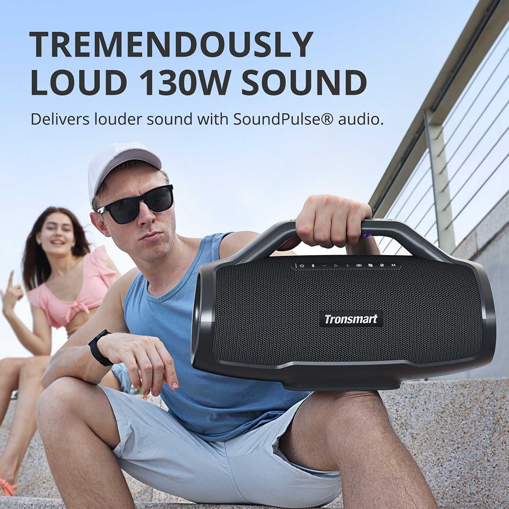 Tronsmart Bang Max Tragbarer Party-Lautsprecher, 130 W, 3-Wege-Sound, IPX6 wasserdicht, 24 Stunden Akkulaufzeit, TWS & TuneConn, App-Steuerung, dynamische LED-Beleuchtung &ndash; Schwarz