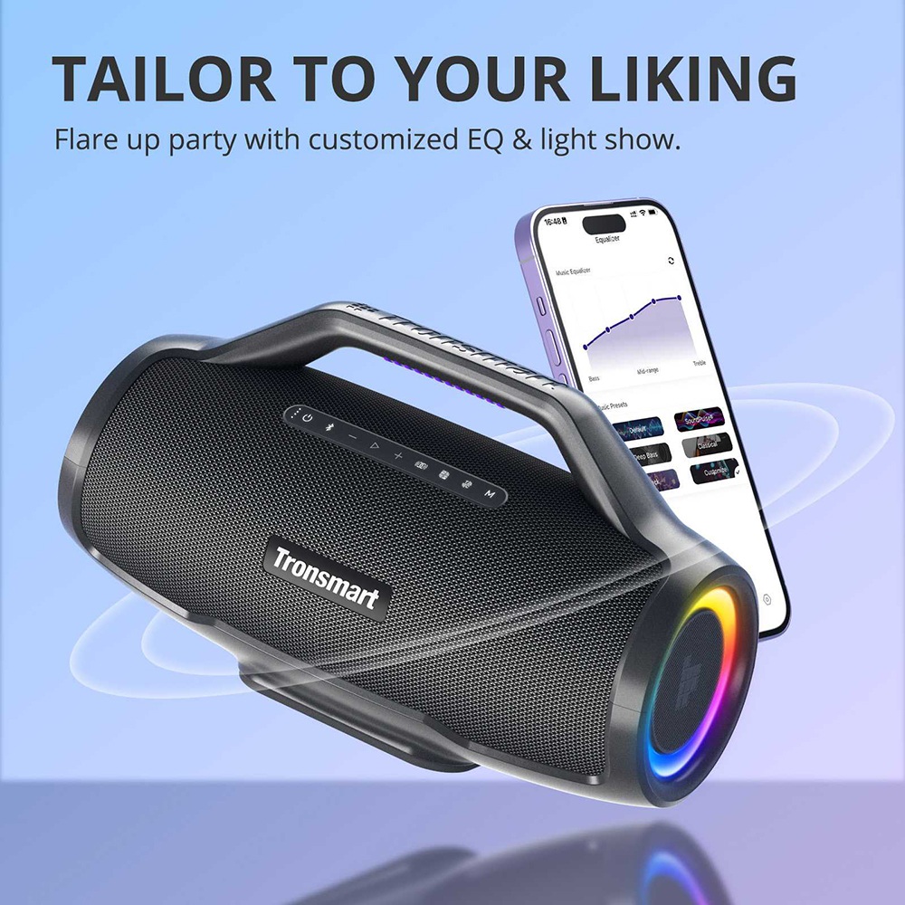 Tronsmart Bang Max Tragbarer Party-Lautsprecher, 130 W, 3-Wege-Sound, IPX6 wasserdicht, 24 Stunden Akkulaufzeit, TWS & TuneConn, App-Steuerung, dynamische LED-Beleuchtung &ndash; Schwarz