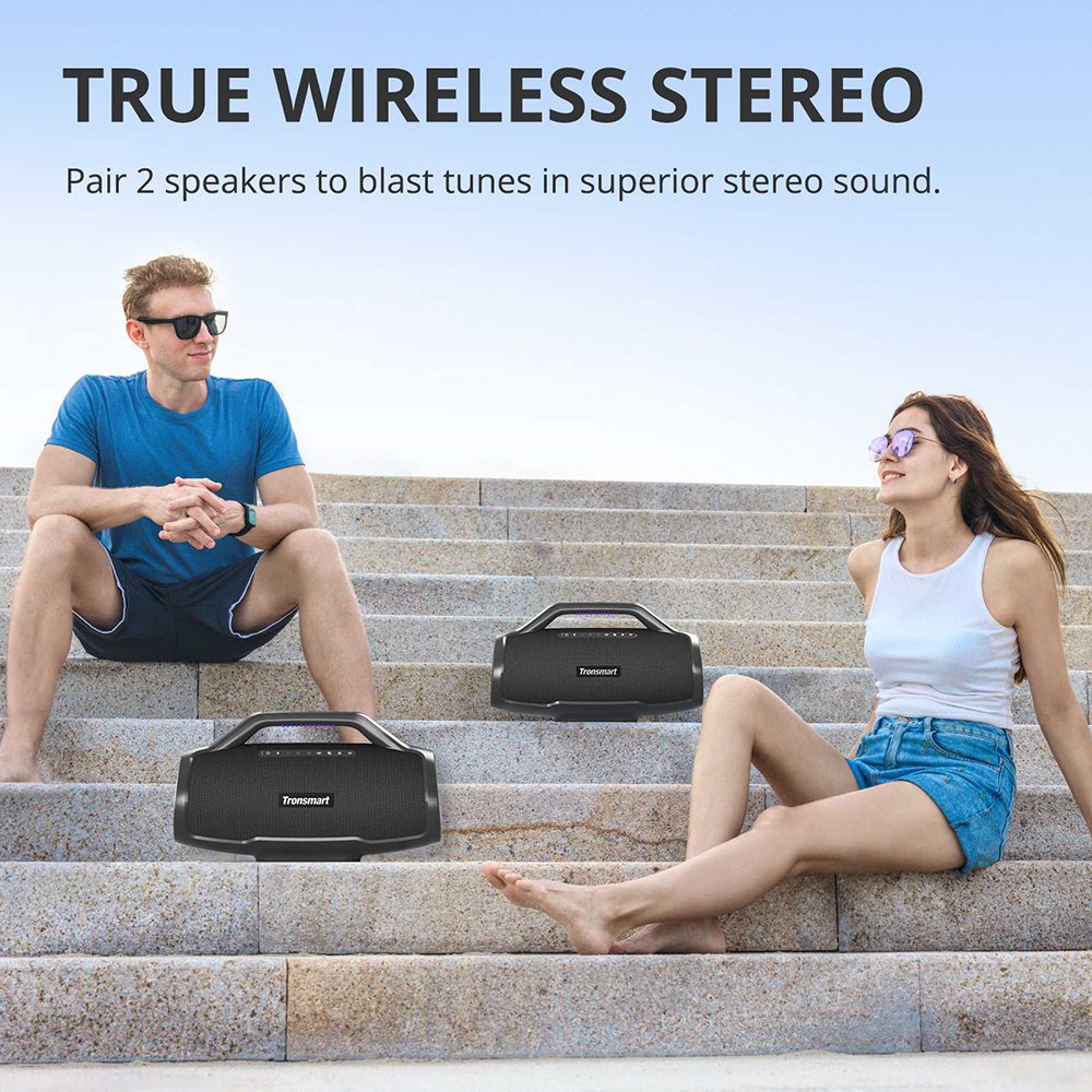 Tronsmart Bang Max Tragbarer Party-Lautsprecher, 130 W, 3-Wege-Sound, IPX6 wasserdicht, 24 Stunden Akkulaufzeit, TWS & TuneConn, App-Steuerung, dynamische LED-Beleuchtung &ndash; Schwarz