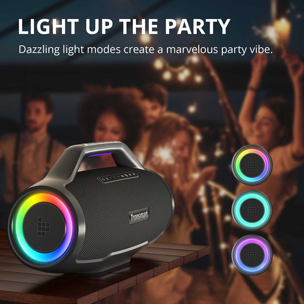 Tronsmart Bang Max Tragbarer Party-Lautsprecher, 130 W, 3-Wege-Sound, IPX6 wasserdicht, 24 Stunden Akkulaufzeit, TWS & TuneConn, App-Steuerung, dynamische LED-Beleuchtung &ndash; Schwarz