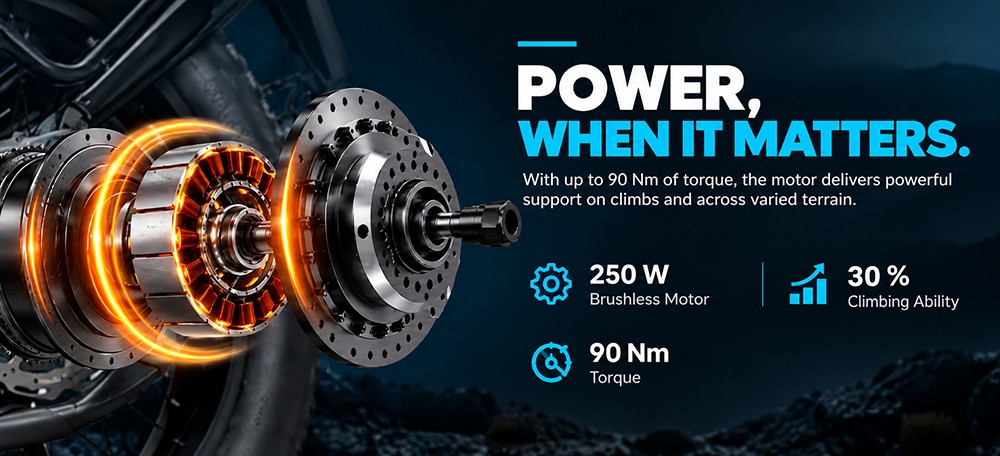 V&eacute;lo &eacute;lectrique V9, moteur sans balais 250 W, batterie amovible 48 V 19,2 Ah, autonomie maximale de 110 km, couple de 90 N&middot;m, pneus larges 20 x 4 pouces, triple suspension, 7 vitesses, freins &agrave; disque hydrauliques 180 mm, charge maximale de 150 kg - Noir et bleu