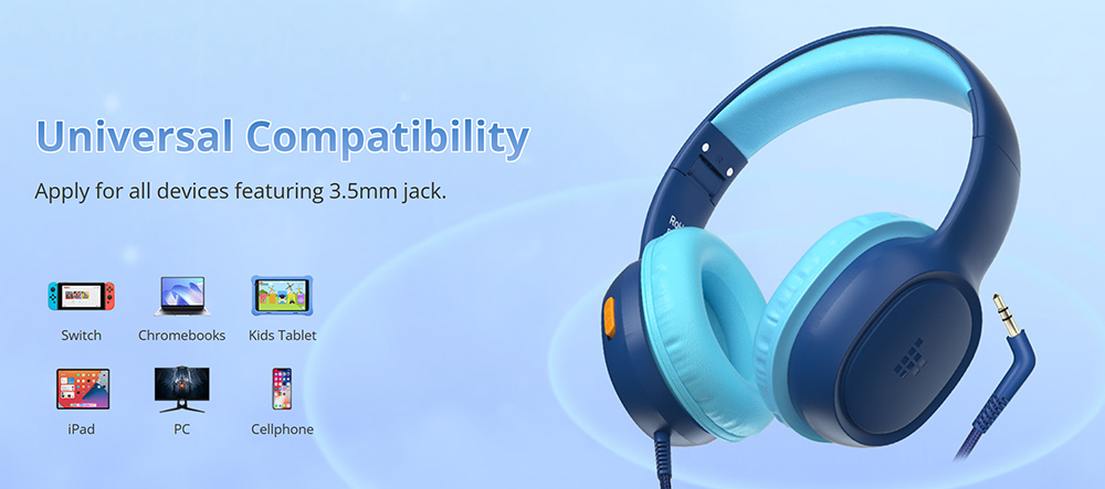 Tronsmart KH01 2-Pack Wired Kids Headphones, 85dB/93dB Volume Limit, 3.5mm Audio Jack, Foldable Design, Soft Earpads, Durable Nylon-Braided Cable, Lightweight, Wide Compatibility - Blue & Pink
