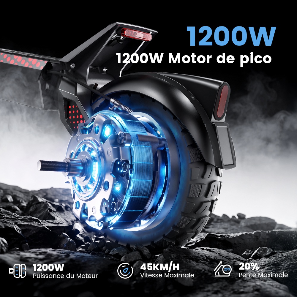 iScooter i10M Trottinette Électrique, Moteur 1200 W en Pointe, Vitesse Max. 45 km/h, Batterie 48 V 10,4 Ah, Autonomie 40 km+, Pneus Tout-Terrain 11", Double Suspension, Triple Freinage, Contrôle par Application, Pliage Rapide