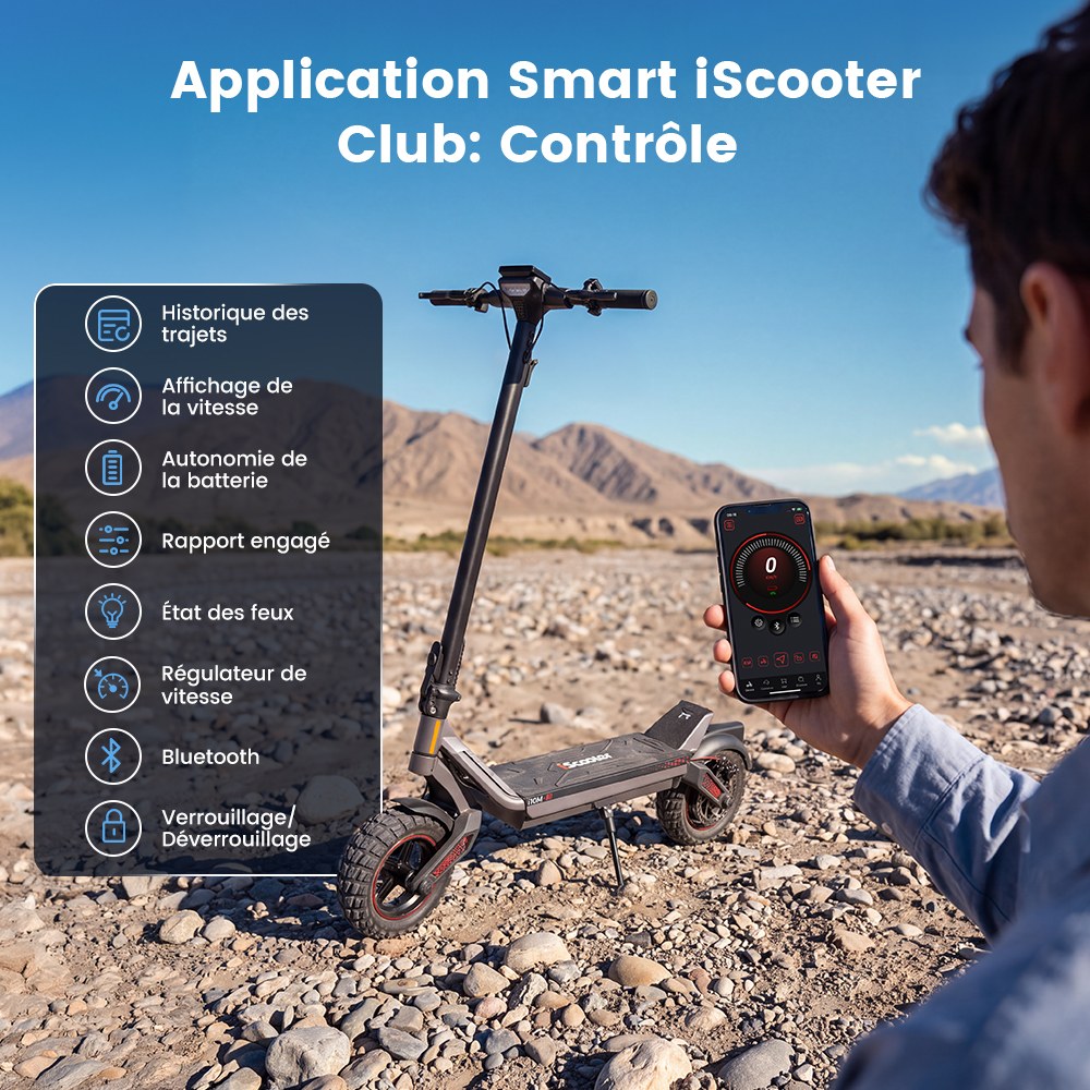 iScooter i10M Trottinette Électrique, Moteur 1200 W en Pointe, Vitesse Max. 45 km/h, Batterie 48 V 10,4 Ah, Autonomie 40 km+, Pneus Tout-Terrain 11", Double Suspension, Triple Freinage, Contrôle par Application, Pliage Rapide