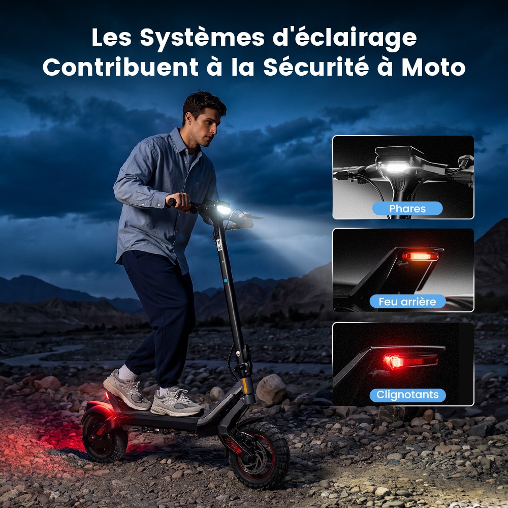 iScooter i10M Trottinette Électrique, Moteur 1200 W en Pointe, Vitesse Max. 45 km/h, Batterie 48 V 10,4 Ah, Autonomie 40 km+, Pneus Tout-Terrain 11", Double Suspension, Triple Freinage, Contrôle par Application, Pliage Rapide