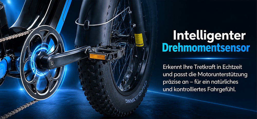 V9 Elektrofahrrad, 250W bürstenloser Motor, 48V 19,2Ah abnehmbarer Akku, 110km maximale Reichweite, 90N·m Drehmoment, 20×4,0" Fat-Reifen, Dreifach-Federung, 7-Gang-Schaltung, 180mm hydraulische Scheibenbremsen, 150kg Zuladung – Schwarz & Blau
