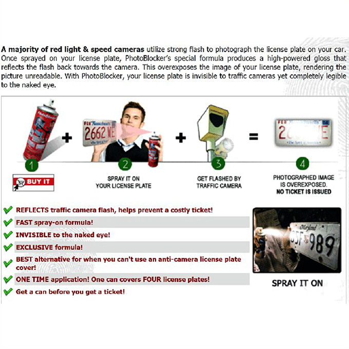 License Plate Reflective Antiphoto Antishoot Spray Invisible PhotoBlocker