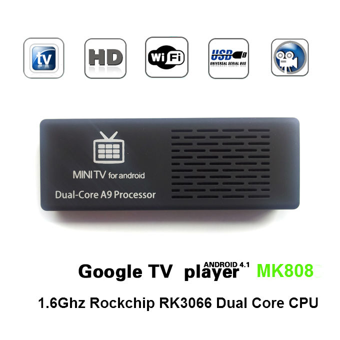 MK808 Dual Core Android 4.2 Jelly Bean TV BOX RK3066 Cortex-A9 Mini PC Stick Support Skype Live Chat