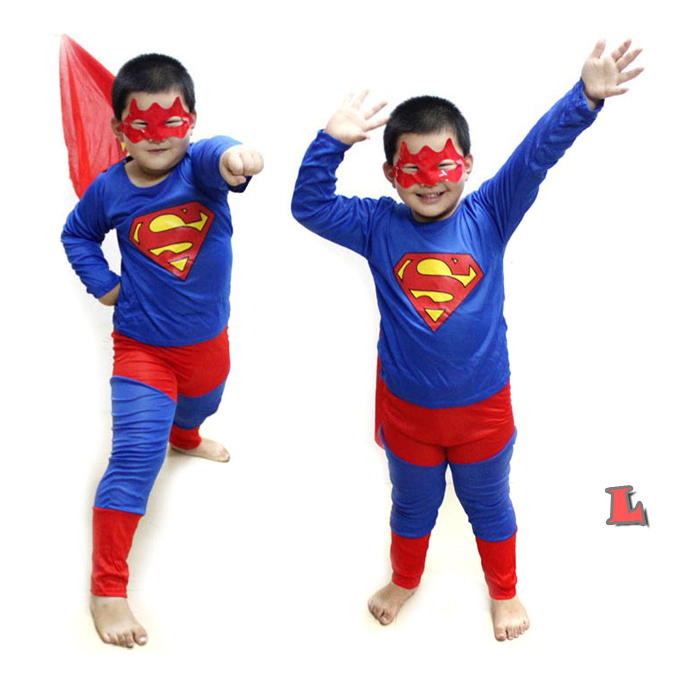 Costume da Cosplay per bambini in costume da superman rosso e blu con  visiera per Halloween