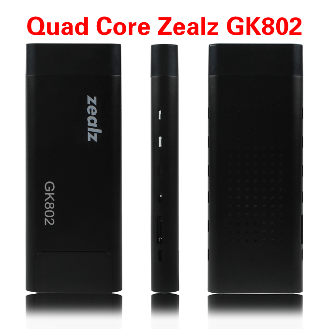 Zealz GK802 Freescale i.MX6 Quad Core Android Mini PC Cortex-A9 DDR3 1GB RAM 8GB ROM TV Box Dongle Black