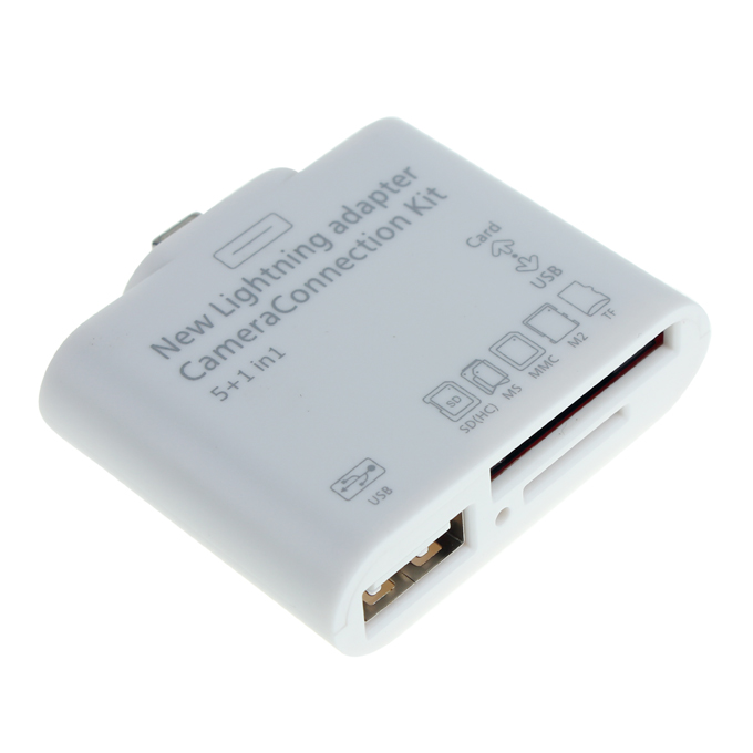 New 5 in 1 SD Micro SD Card Reader Lighting Adapter Camera Connection Kit With Cable For iPad 4